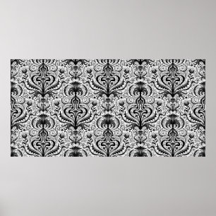 Affiche Elaborer Luxe noir sans joint Damask Floral Patt