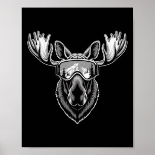 Affiche Élan avec lunettes de ski Ski alpin Snowboard Hive