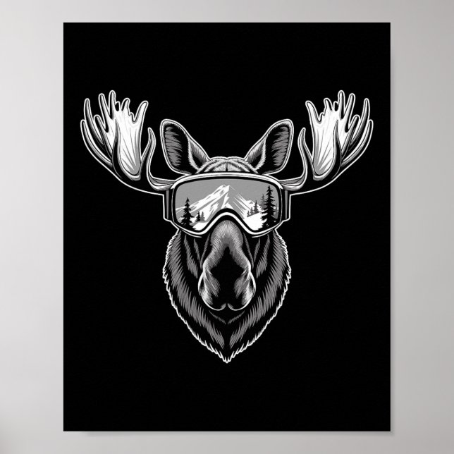 Affiche Élan avec lunettes de ski Ski alpin Snowboard Hive (Devant)