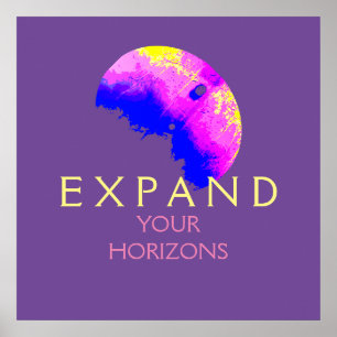 Affiche "Élargissez vos horizons" Bleu rose jaune sur viol