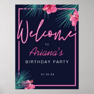 Affiche Electric Neon rose Tropical Bienvenue Anniversaire