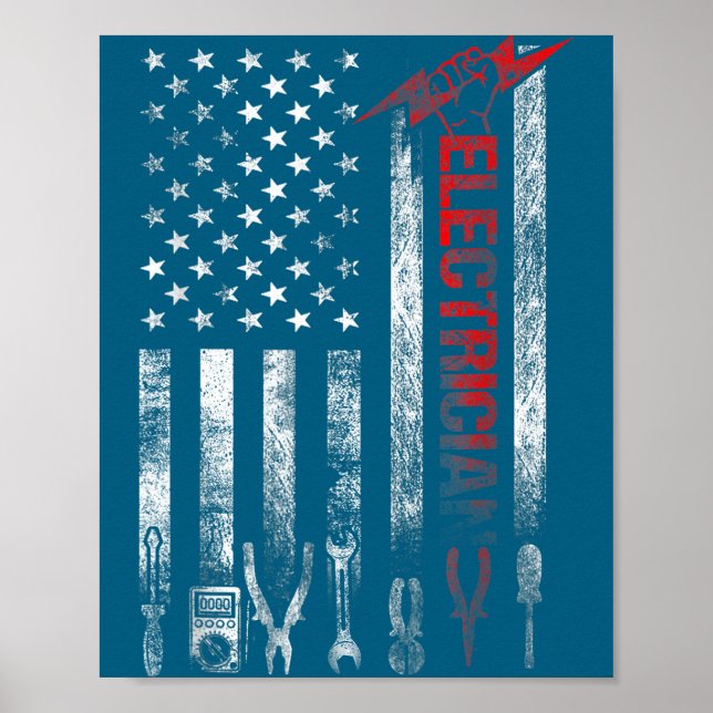 Affiche Electrician American Flag Funny Electricians Tools (Devant)