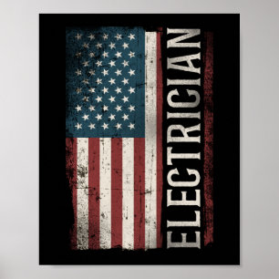 Affiche Electrician Lineman Electrician (American Flag)