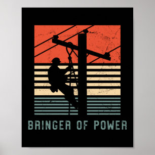 Affiche Electricien Lineman Bringer de puissance Rétro Vin