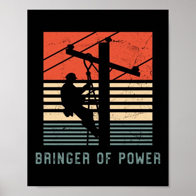 Affiche Electricien Lineman Bringer de puissance Rétro Vin (Devant)