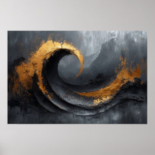 Affiche Élégance Abstraite : Noir, Or et Gris