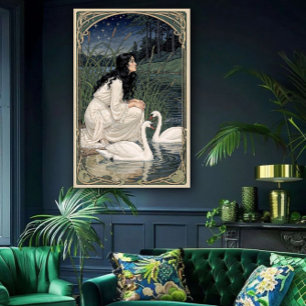 Affiche Élégance Art Nouveau Lys Dorés