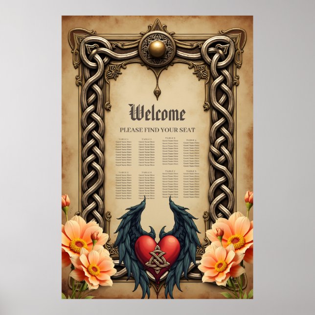 Affiche Elégance celtique avec coeur et ailes. (Devant)