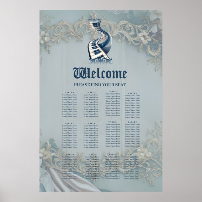 Affiche Élégance dans les touches de piano et fleurit. (Devant)