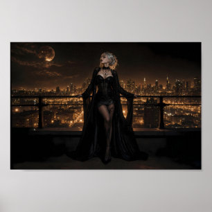 Affiche Élégance de la skyline gothique sous la lune - Aff