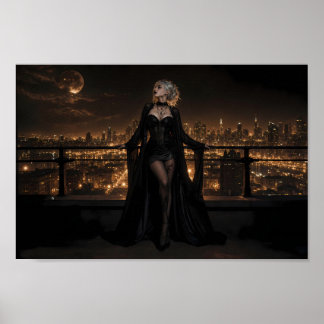 Affiche Élégance de la skyline gothique sous la lune - Aff