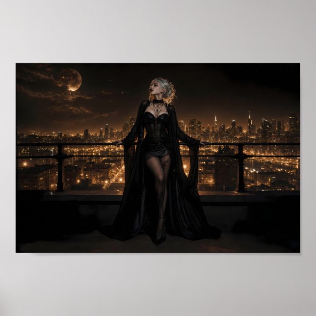 Affiche Élégance de la skyline gothique sous la lune - Aff (Devant)