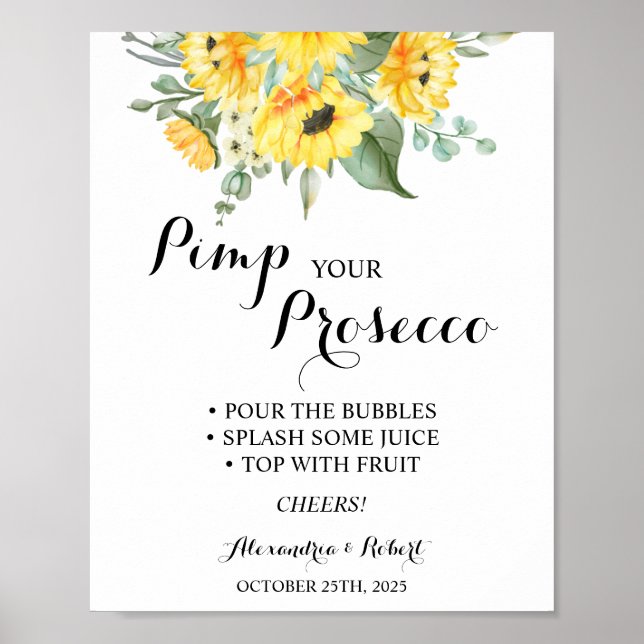 Affiche Élégance de votre Prosecco Tournesols Verdure Mari (Devant)