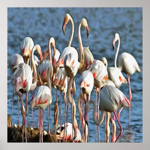 Affiche Élégance Des Flamants roses Artistiques Roses