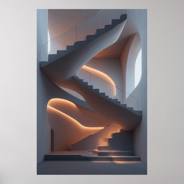 Affiche Élégance des fluides : Un escalier spiral sculptur (Devant)
