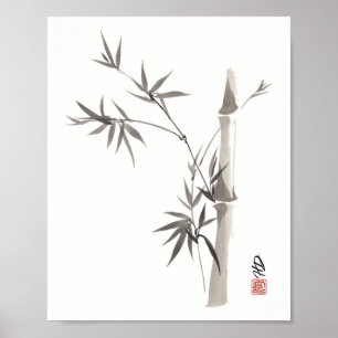 Affiche Élégance discrète de bambou - Art de pinceau chino