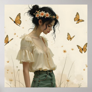 Affiche Élégance Douce dans une Danse de Papillon