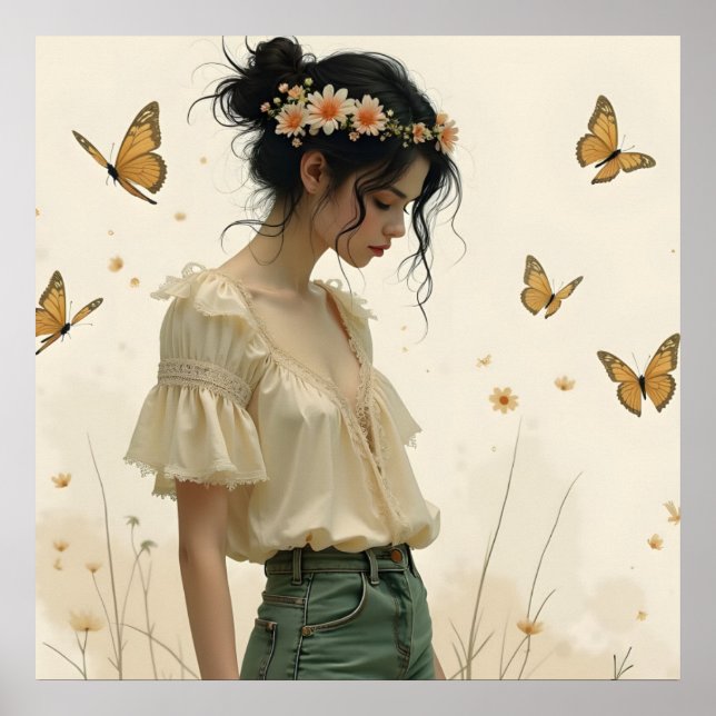 Affiche Élégance Douce dans une Danse de Papillon (Devant)