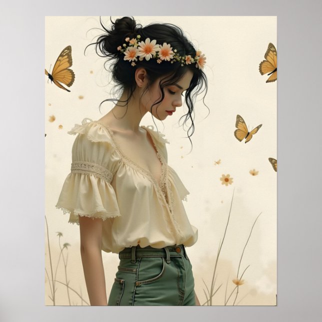Affiche Élégance Douce dans une Danse de Papillon (Devant)