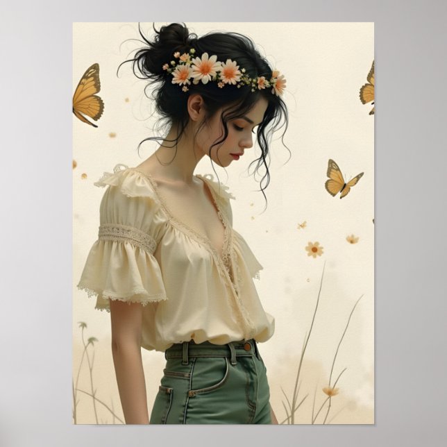 Affiche Élégance Douce dans une Danse de Papillon (Devant)