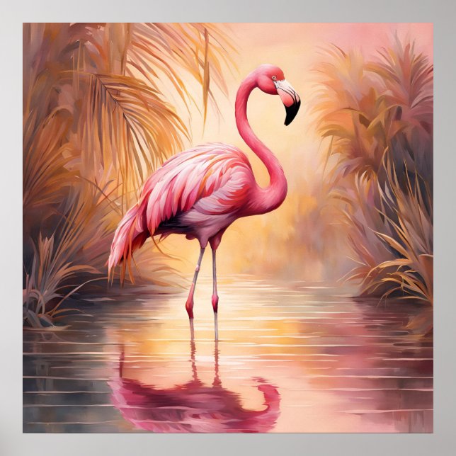 Affiche Elégance du Flamant rose de roussissement doré (Devant)