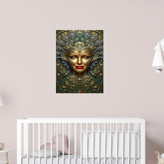 Affiche Élégance du Paon – Portrait Fantastique Décoratif (Pépinière 2)