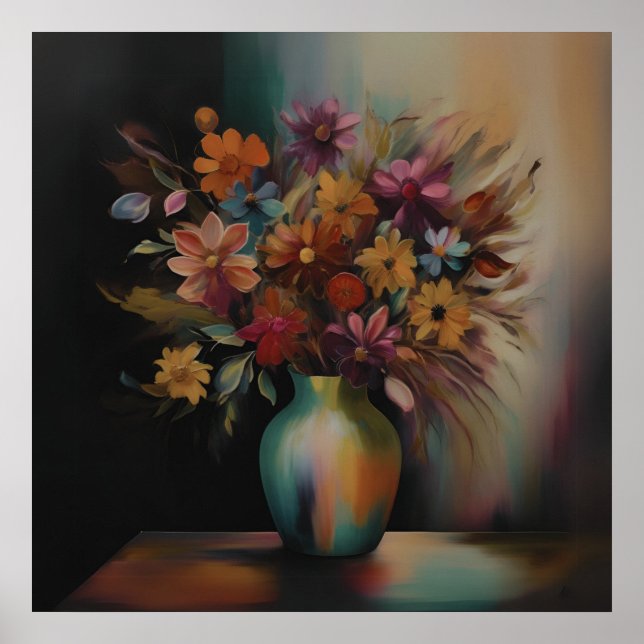 Affiche Élégance florale à l'huile (Devant)