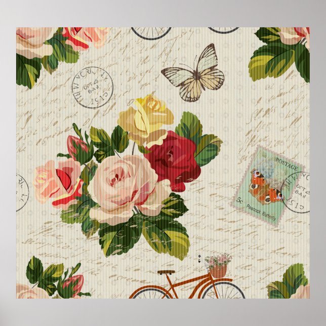 Affiche Elégance florale vintage, papillon (Devant)