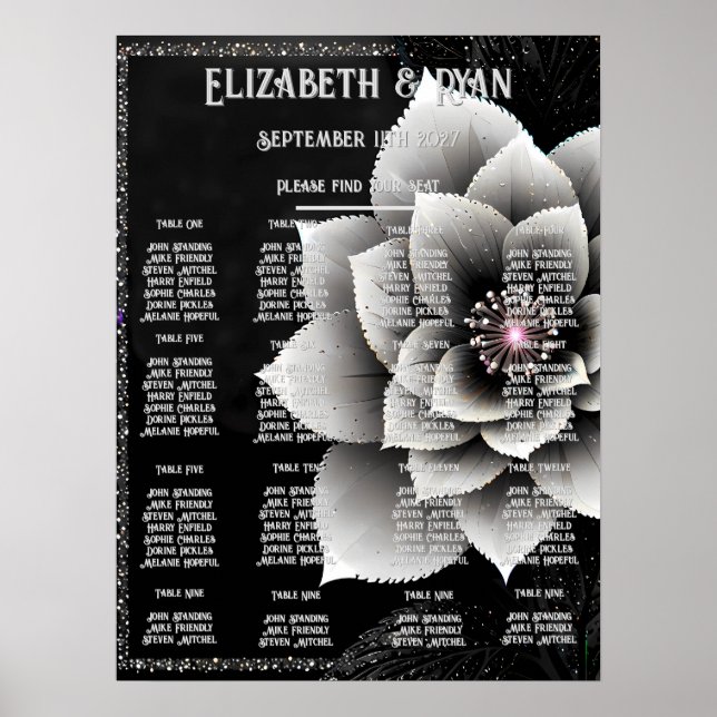 Affiche Élégance Intemporelle : Mariage Fleur Noire et Arg (Devant)