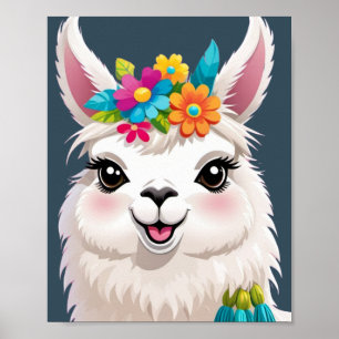 Affiche Élégance Llama À Couronnes Fleurs