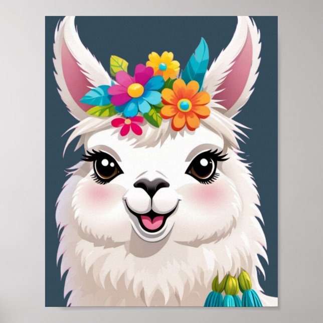 Affiche Élégance Llama À Couronnes Fleurs (Devant)