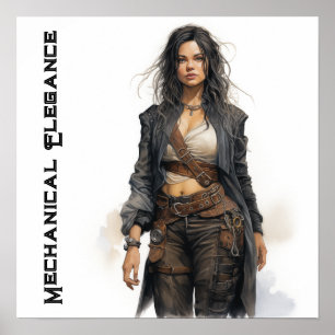 Affiche Élégance mécanique Steampunk Jeune femme