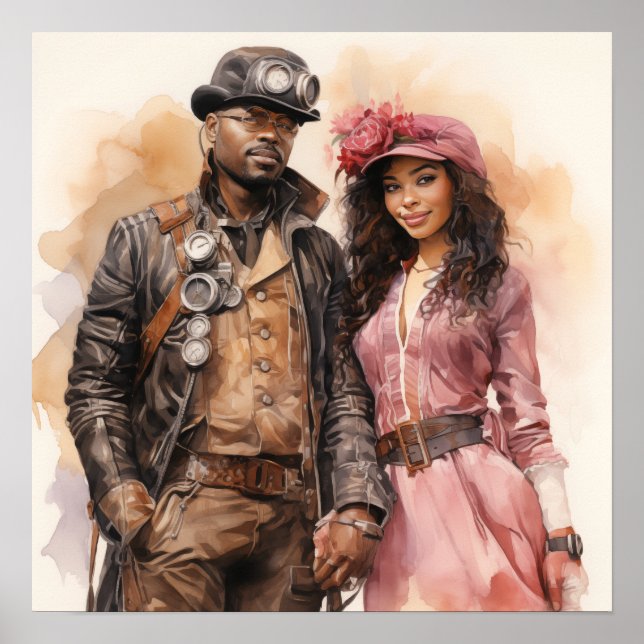 Affiche Elégance Retro Steampunk Couple Ar Distingué (Devant)