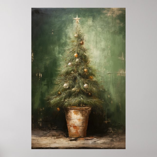 Affiche Elégance rustique Arbre de Noël dans un pot en ter (Devant)