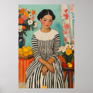 Affiche Élégance striée avec fleurs