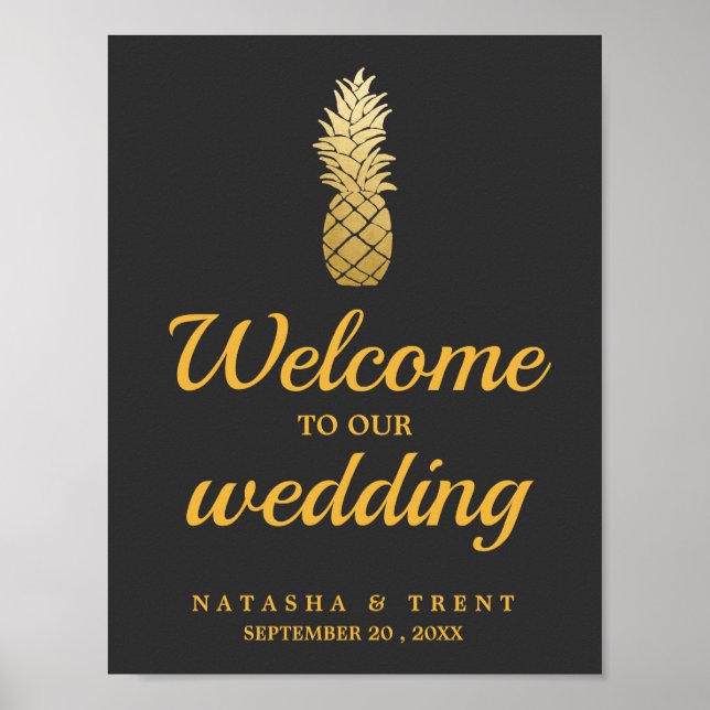 Affiche Élégance tropicale | Panneau Mariage ananas (Devant)