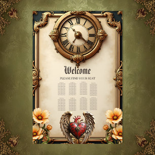 Affiche Elégance vintage : une horloge et un coeur élégant