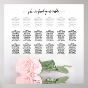 Affiche Elegant 18 Table Pink Rose Wedding Seating Chart