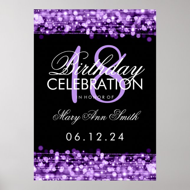 Affiche Élégant 18ème anniversaire fêle violet (Devant)
