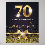 Affiche Elegant 70 & Fabulous Gold Glitter 70th Birthday<br><div class="desc">Elegant Stylish Black and Gold 70th Birthday poster. Design features of gold glitter and gold sparkly bow on the front as well as gold foil 70. Personalize with a name.</div>