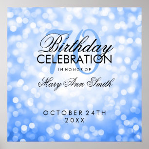 Affiche Elegant 70th Birthday Party Glitter Lights Blue