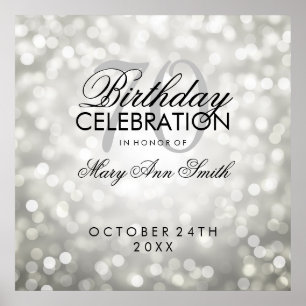Affiche Elegant 70th Birthday Party Glitter Lights Silver