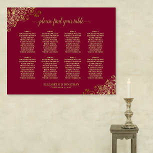 Affiche Elégant 8 Table Gold & Burgundy Seating Chart