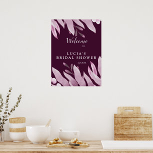 Affiche Élégant Accueil de Fête de Mariage Feuilles Grande