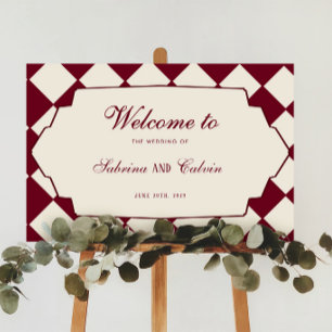 Affiche Élégant Accueil de Mariage Bourguignon à Carreaux 