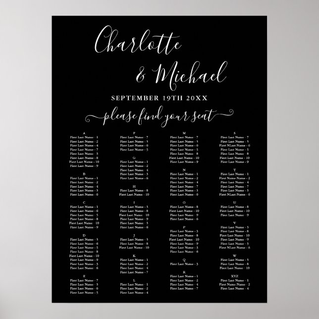 Affiche Elegant Alphabetical Wedding Seating Chart (Devant)