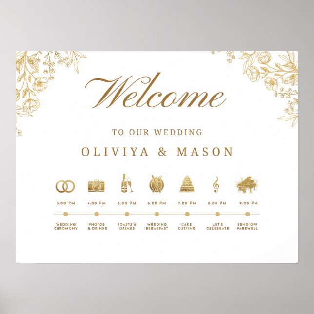 Affiche Elegant and Minimal Wedding Order of Events Sign  (Devant)