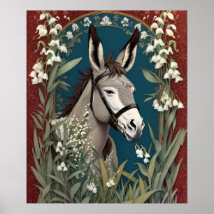 Affiche Élégant âne et Lily des fleurs de la vallée
