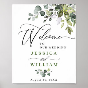 Affiche Elégant aquarelle Eucalyptus Mariage Welcome Post