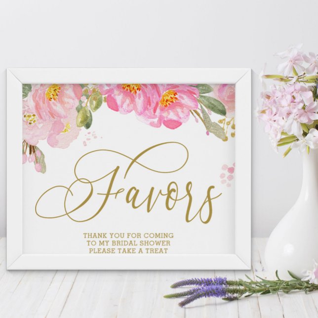 Affiche Élégant Aquarelle Floral Rose Gold Faveurs Signe (Favor table sign from my Pink and Gold Watercolor Floral Collection)